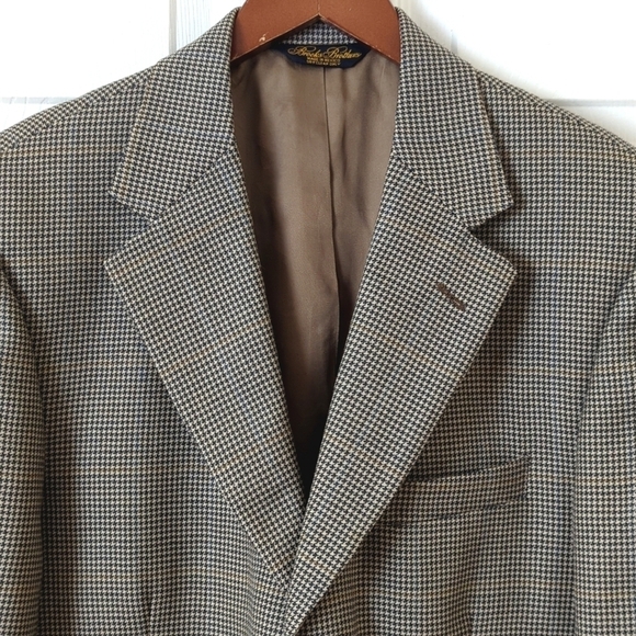 Brooks Brothers Preppy Classic Fit Houndstooth Worsted Wool Blazer Jacket Tan 40 - Picture 2 of 16
